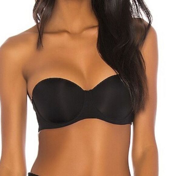 Fleur du Mal Essential Black Chic Feminine Sexy  Strapless Bandeau Bra Size 34D - Picture 1 of 6
